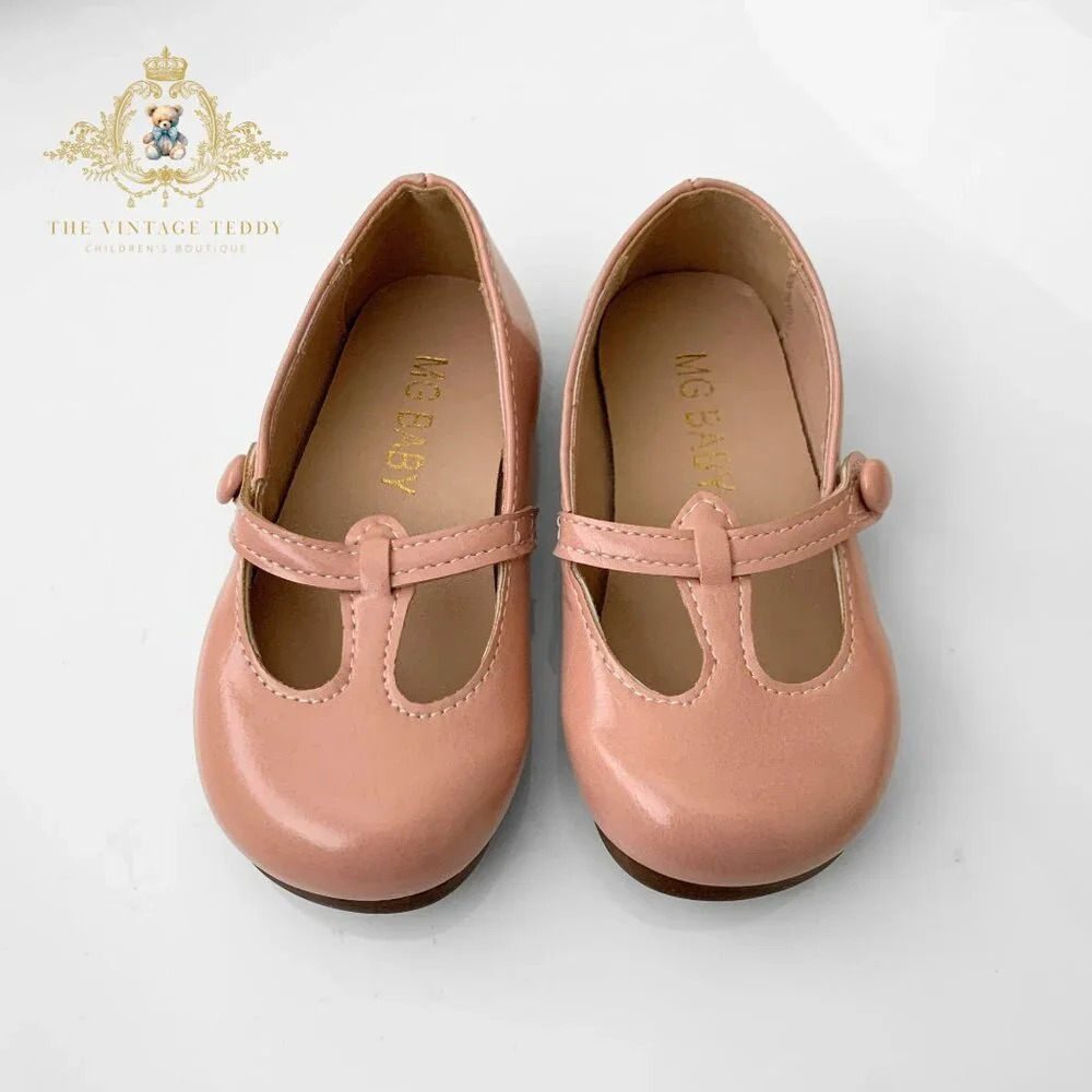 NWT Pretty Girls Mary Jane Flats Vintage Style Children's Shoes Blush Pink 3.5